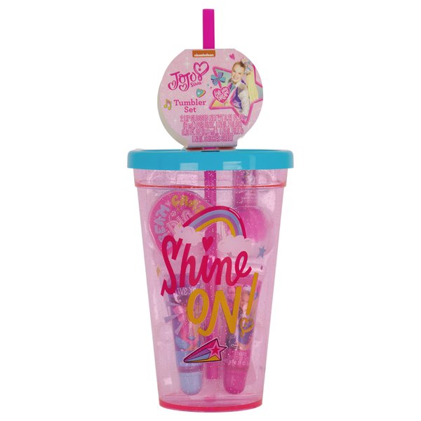 Taste Beauty JoJo Siwa “Shine On!” Tumbler Set with Flavored Lip Gloss and Scented Nail Polish, 4-Piece Set