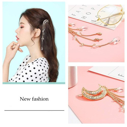 Ximimark 3Pcs Moon Crystal Rhinestone Beads Dangle Hairpin Hair Clip Women Bridal Hair Accessories Tassels Hairpin Silver&Gold&Rose Gold