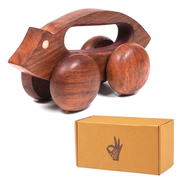 HATHKAAM Wooden Massager 7.5" Rosewood Unisex Handheld Roller for Full Body Pain Relief, Back, Neck & Shoulder, Cellulite Pain Acupressure, Fascia Lymphatic Drainage 4 Wheel Massage Therapy Equipment