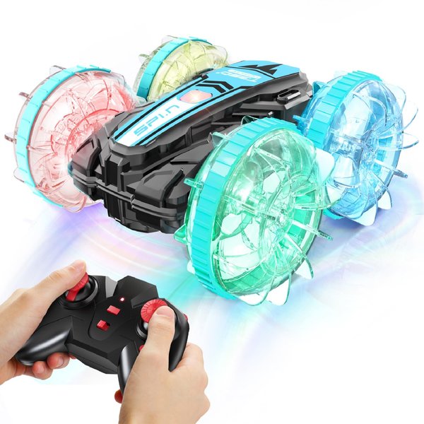 Korffe Remote Control Car, Amphibious RC Cars Toys for Ages 5-7, 4WD RC Boat, Waterproof 360° Rotating RC Monster Truck Stunt Car, Christmas Birthday Gifts Toys for Ages 8-13, Water Beach Pool Toy
