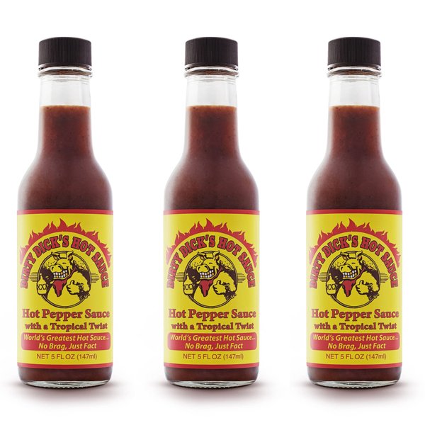 Dirty Dicks Original Hot Sauce, 5 Fl Oz - Award-Winning Blend of Habanero, Tropical Fruits & Spices (Pack of 3)