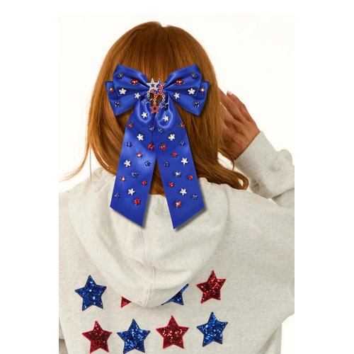 Boderier 4th of July Hair Bows for Women Red White Blue Stars Hair Bow Clips Jeweled Patriotic Ribbon Hair Clips Independence Day Hair Accessories Fourth of July Party Favors Star Blue