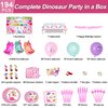HJINGY 194 PCS Pink Dinosaur Party Decorations for Girls Dinosaur Birthday Party Supplies Include Dinosaur Balloons Backdrop Happy Birthday Banner Tablecloth Tableware Plates