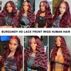 KinMos 99j Burgundy Lace Front Wigs Human Hair Wigs for Women Body Wave Glueless Lace Frontal Wigs Human Hair 180 Density 13x4 Lace Frontal Wig Pre Plucked with Baby Hair (22 inch, 99j)