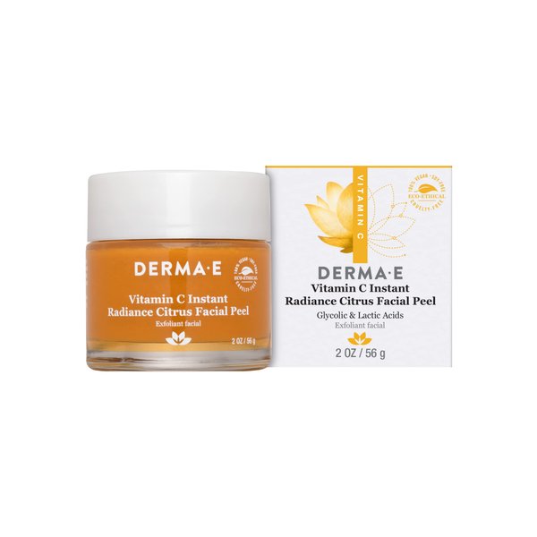 DERMA E Vitamin C Instant Radiance Citrus Facial Peel – Non-Abrasive Peel for Face and Neck - Skin Brightening Face Peel Resurfaces, Smooths and Rejuvenates Facial Skin, 2 oz