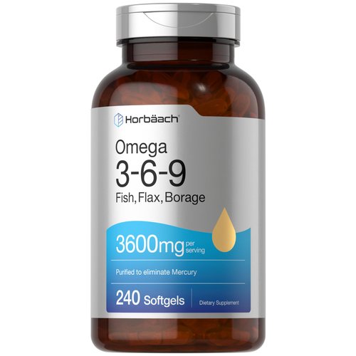 Horbaach Triple Omega 3-6-9 240 Softgels | from Fish, Flaxseed, Borage Oils | Non-GMO & Gluten Free