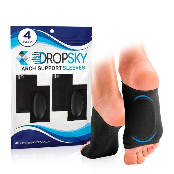 Arch Support, Flat Feet Arch Support Women and Men- Plantar Fasciitis Support Brace, Compression Arch Supports- Foot Arch Support for Flat Feet and Pain Relief, Arch Support Bands- 4 pieces, Black FSA HSA elegible