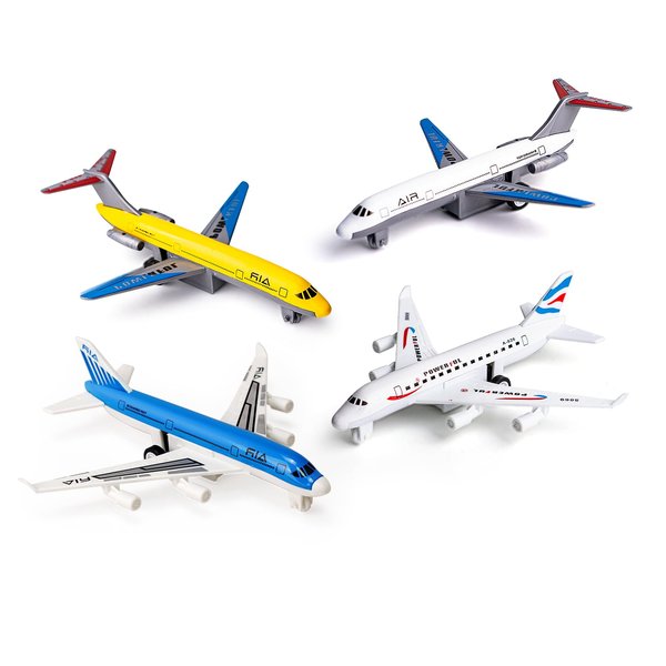 Bigefeixu 4 Pack Airplane Toys, Metal Plane Pull Back Airplane Toys for 3 4 5 6 Years Old Boys Girls, Die Cast Aircraft Plane Models, Kids' Play Vehicles Aeroplane Airplanes for Kids Birthday Gifts