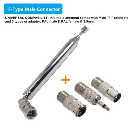 FM Radio Antenna, Ancable Indoor FM Telescopic Antenna 75 Ohm F Type Male Plug Connector with Adapter for Table Top Radio HiFi AV Stereo Receiver Mini System