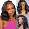 Cfaimity Bob Wig Human Hair 13x4 Body Wave HD Lace Front Wigs Human Hair 10 Inch Glueless Transparent Lace Frontal Wigs 180% Density Short Bob Wigs for Women Pre Plucked with Baby Hair Human Hair Wig