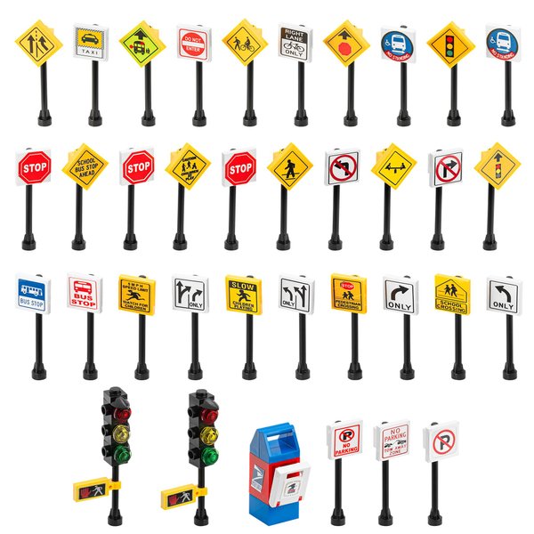 Road Signs, Traffic Lights, Post Box, Building Bricks Play Toys Miniature Traffic City Street Village 25 Piece Educational Learning Gift AFOL