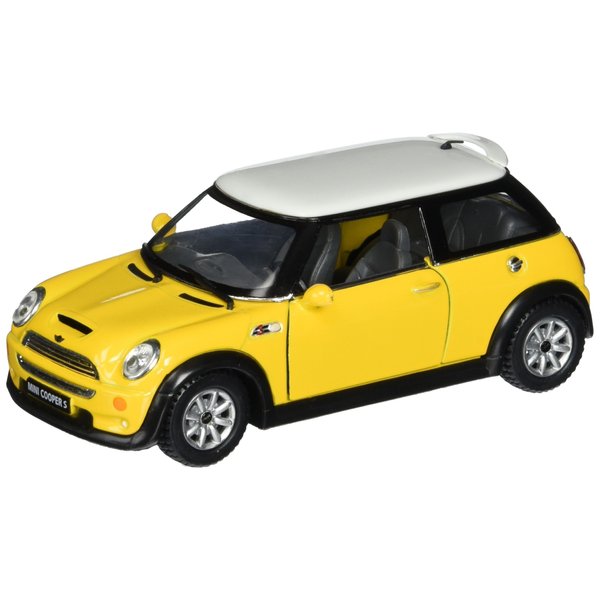 KiNSMART Mini Cooper S 5" 1:28 Scale Die Cast Metal Model Toy Car Yellow w/Pullback Action