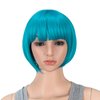 SWACC 10 Inch Short Straight Bob Wig with Bangs Synthetic Colorful Cosplay Daily Party Flapper Wig for Women and Kids with Wig Cap (Teal Blue)