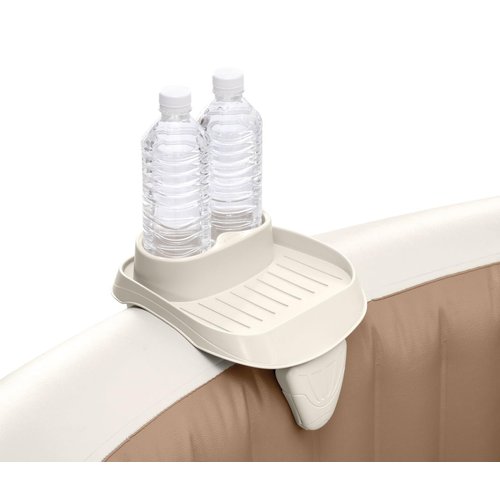 Intex 28500E PureSpa Attachable Cup Holder and Refreshment Tray Hot Tub Accessory for Select PureSpa Models, Holds 2 Standard Beverage Containers, Tan