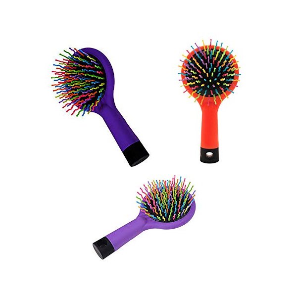 Pack of 3 Rainbow Bristle Volumizing Detangling Brush with Mirror