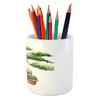 Ambesonne Garden Pencil Pen Holder, Watercolor Style Bonsai Hand Drawn Japanese Tree Eastern Nature Inspired Image, Ceramic Pencil Pen Holder for Desk Office Accessory, 3.6" X 3.2", Green Cocoa