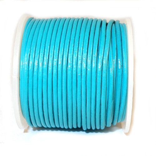 Cords Craft® | 1.5mm Round Leather Cord for Jewelry Making Bracelets Necklaces Hair Accessories Dog Collar Beading Work Hobby and DIY Craft Regular Shiny (Cyan, 21.87 Yards)