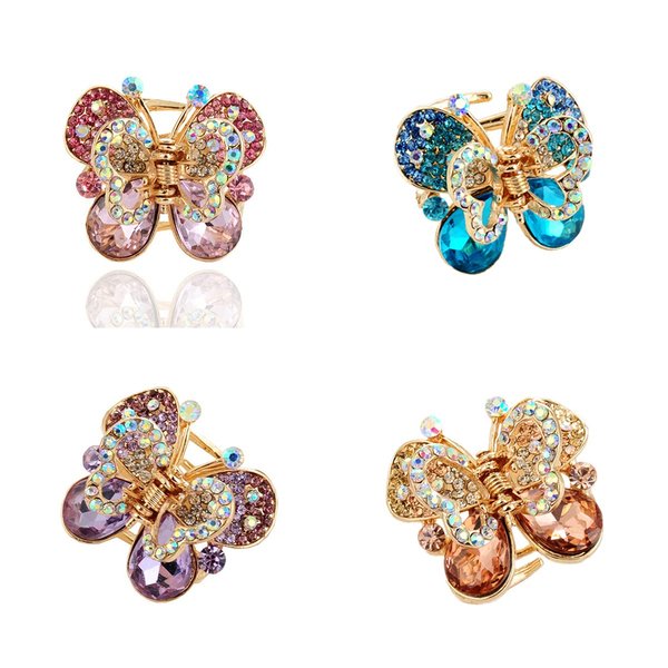 Ruihfas Fashion 4Pcs Rare Crystal Rhinestone Butterfly Bangs Clip Bow Hair Claw Gripper for Girl Women 1.26×1.10 inch