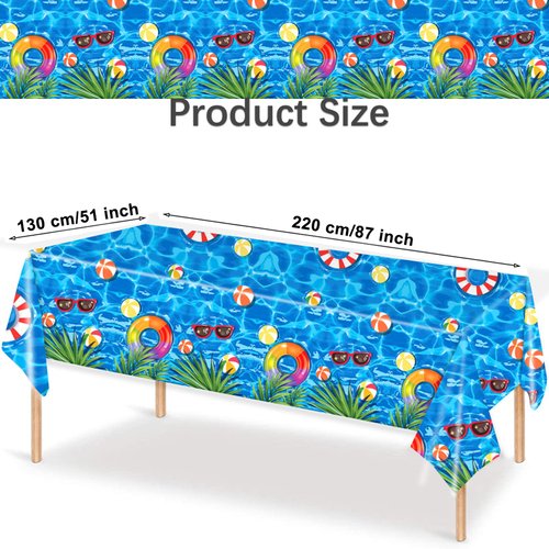 Kesfey 3 Packs Pool Party Tablecloths 51 x 87 Inch Waterproof Plastic Beach Tablecloth Water Print Hawaiian Party Table Cover with Sea Wave Backdrop for Swimming Pool Party Beach Birthday Decoration