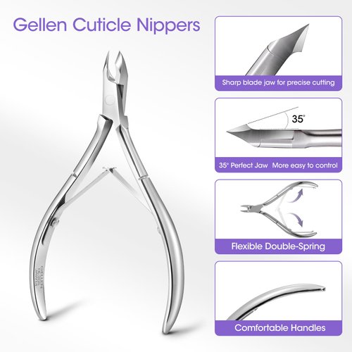Gellen Double Spring Cuticle Nippers with Sharp Blades Professional HL-205 Jaw 14 Hard Steel Cuticle Trimmer Nail Care Tool at Home Spa Salon
