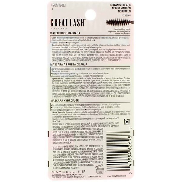 Maybelline New York Great Lash Waterproof Mascara, Brownish Black [112] 0.43 oz (Pack of 3)