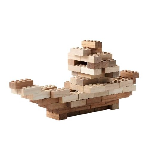 Wooden building blocks made of 5 types of natural wood Constructor for adults compatible with Lego, Wood construction toys (54 pieces set)