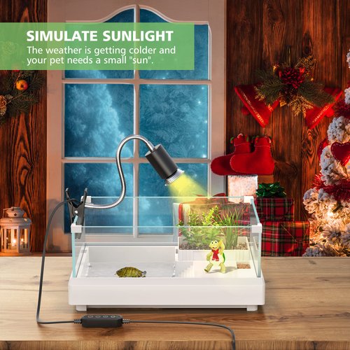 SILICAR Reptile Heat Lamp, Timing & Dimming UVB/UVA Basking Spot Lamp with Clip, Turtle Habitat Aquarium Basking Lamp for Reptile Turtle Lizard Snake-E27 50W 3 Bulbs Includes