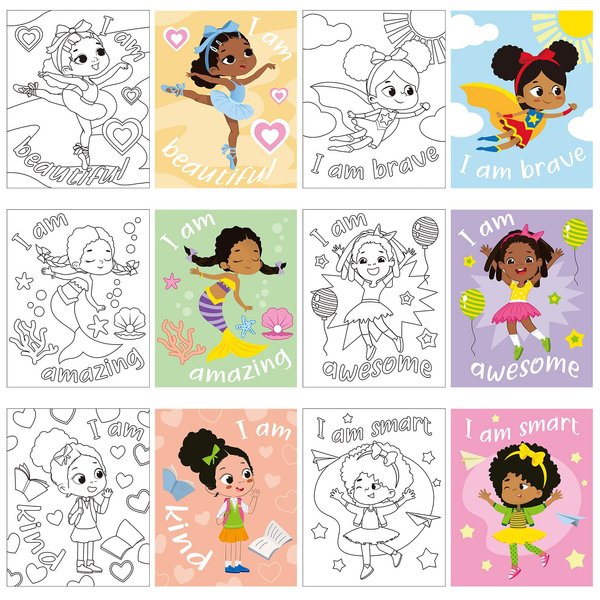 Tatuo 6 Pieces Pre Drawn Canvas for Painting 8 x 10 Inch Pre Drawn Stretched Canvas Stretched Outline Canvas for Adults Kids for Paint Birthday Gifts (Black Girl)