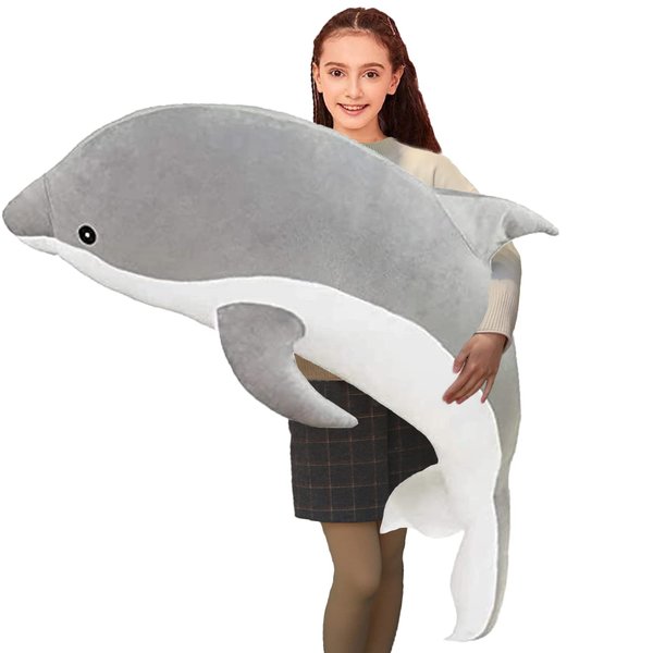 Dolphin Stuffed Animals Plush Pillow Super Soft Sea Animal Plush Toys Dolls for Boys Girls Sleeping Cushion Gift (70cm/27.55in, Grey)