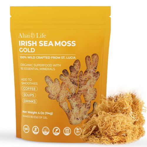 Gold Sea Moss Raw Organic| Makes 80oz of Gel - 100% Wild Crafted| Non-GMO Sun-Dried Mineral Rich Super Food for Energy| Booster Healthy, Immunity Digestion (4oz)