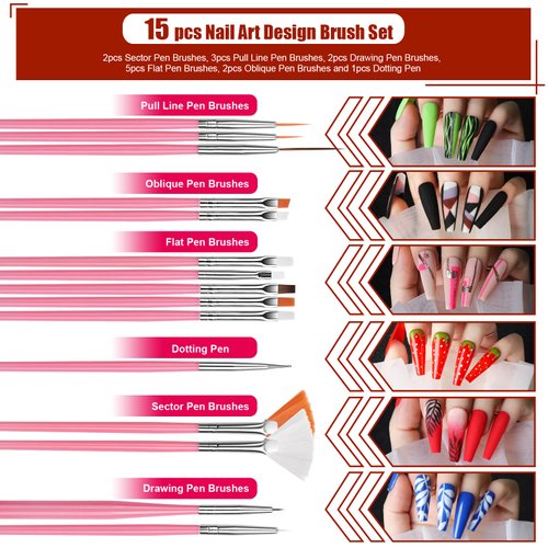Nail Art Kit with Nail Glitter & Nail Sticker, Teenitor Nail Art Brushes for Beginners Nail Dotting Tool with Nail Gems Nail Art Striping Tape