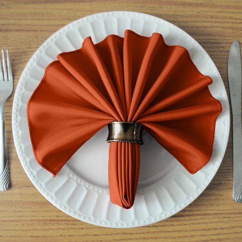 TableLinensforLess 17"x17" Polyester Cloth Napkins, Set of 6 (Burnt Orange) | Easy-Care, No-Iron Finish, Superior Color Retention, Machine Washable