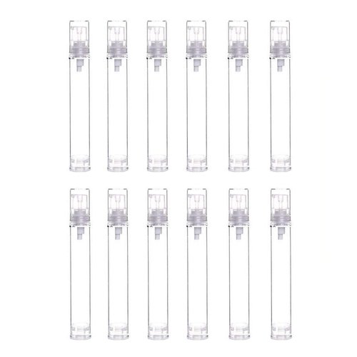12Pcs Portable Empty Refillable Clear Plastic Airless Vacuum Pump Bottle Cosmetic Make-up Cream Lotion Sample Packing Toiletries Liquid Storage Container Vial Jars(15ml/0.5oz)
