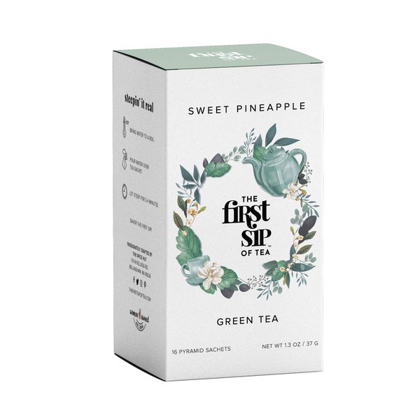 Sweet Pineapple Green Tea, Pyramid Sachet Tea Bags, Caffeinated, Antioxidants, Hot & Iced Tea - 16 Cups | The Spice Hut, First Sip Of Tea
