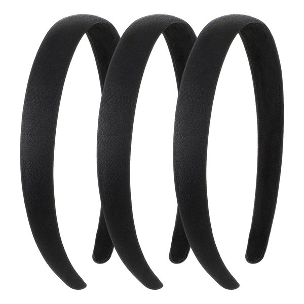 Dimeho 3 Pcs Satin Hairbands Solid Wide Padding Headband No Teeth Thick Simple Hair Hoop Motique Hair Styling Accessories Seamless Lightweight Hair Accessories for Teen Girls Women