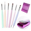 RARJSM Nail Art Brushes Set 6 Pcs Nail Art Design Pen Painting Tools with Pen Holder Double Ended Dotting French Tip Thin Liner Detail Brush Builder Nail Gel Brush Salon Home Diy Manicure Accessories