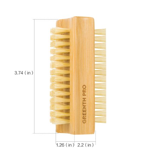GREENTH PRO Bamboo Nail Brush，2PCS Two-side Firm Nature Wooden Sisal Scrub Brush for Toes and Nails,Cleaning Nail Brush