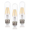 Simba Lighting LED T10 Tubular Edison Filament Light Bulbs (3 Pack) 6W Dimmable 60W Equivalent 120V for Cabinet Display, Piano Lamps, Clear Glass Decorative, Standard Medium E26 Base, Warm White 2700K