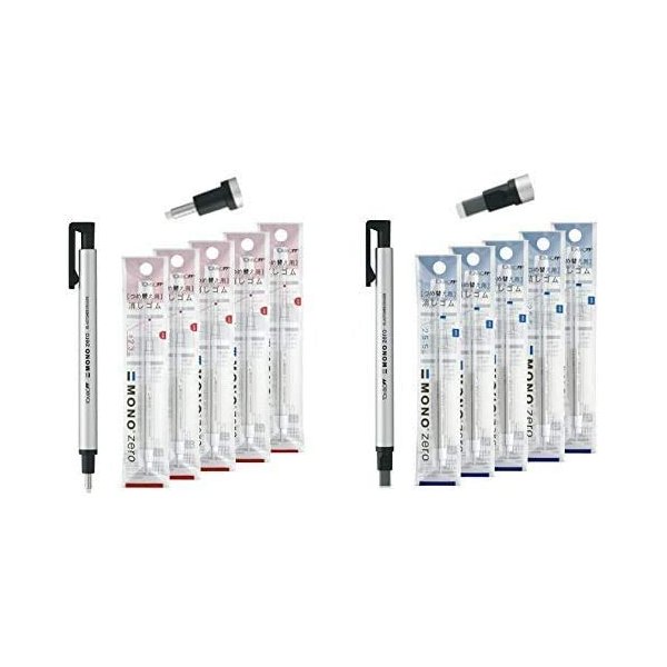 Tombow Mono Zero Pen-Style Eraser (2 Pen-erasers & 20 Refills, 2.3mm Round & 2.5mm Rectangle tip)