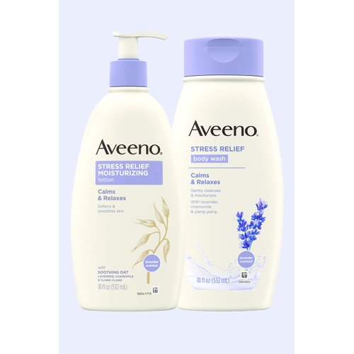 Aveeno Stress Relief Moisturizing Body Lotion with Lavender, Natural Oatmeal and Chamomile & Ylang-Ylang Essential Oils to Calm & Relax, 18 fl. oz