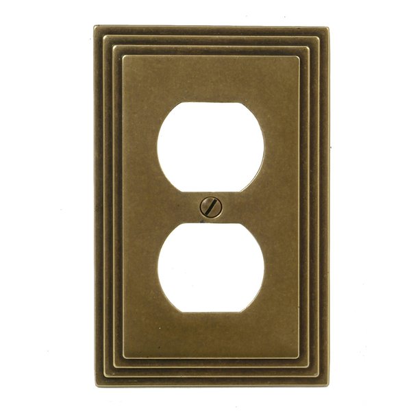 Amerelle Steps Single Duplex Cast Metal Wallplate in Rustic Brass Cast