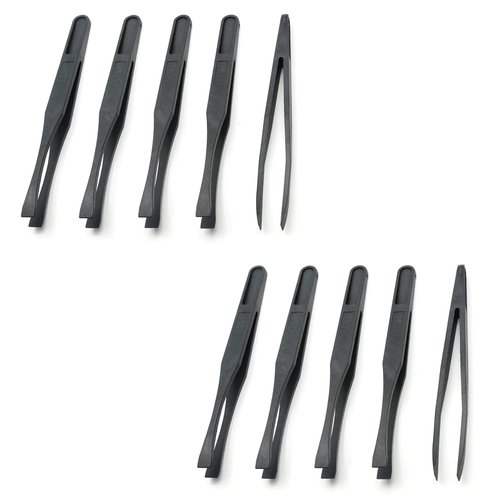 Qjaiune 10Pcs Flat Tip Plastic Tweezers, Anti-Static & Anti-Magnetic Tweezers, Precision Tweezers Set for Crafts Electronics, DIY, Repair Tool (4.6 Inch, Black, 93308)