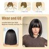 SAYIDON Bob Wigs With Bangs Human Hair Light Yaki Straight Bang Bob Wigs Glueless 2X1 HD Lace Scalp Short Bob Bang Wig Wear and Go Blunt Cut Bob Wigs For Women Natural Color 180 Density 10 inch