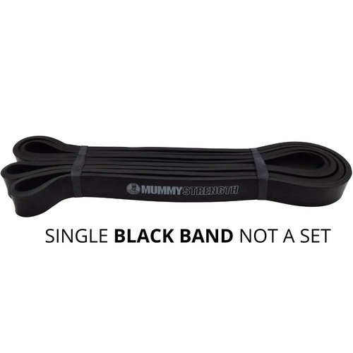 MummyStrength Resistance Bands for Men and Women. The Best Stretch Band for Pull Up Exercise and Powerlifting. Works with Any Pull Up Bar or Station. Single Band. Workout Guide Included (Black)