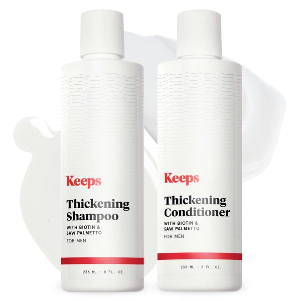 Keeps Hair Thickening Shampoo & Conditioner Set - Treatment for Thinning Hair and Hair Loss - Regrowth for Fuller, Thicker Looking Hair - Infused with Biotin, Caffeine, & Saw Palmetto