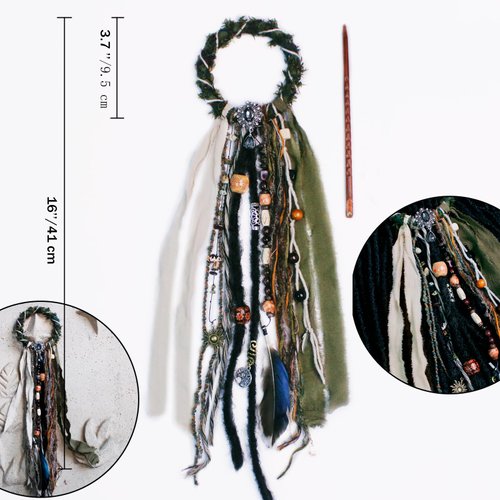 Dreadlock Hair Ties Dreadlock Accessories Dread Ties Loc Jewelry Dread Hair Clips Loc Ponytail Holders for Women and Men Dread Wrap for Dreads Braids Curls(3.5 inch / 9cm, Green)