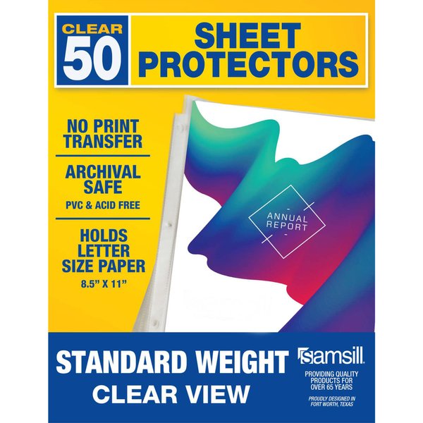 SAMSILL 50 Pack Standard Weight Clear Sheet Protectors, Acid Free & Archival Safe, 8.5 x 11 Inches