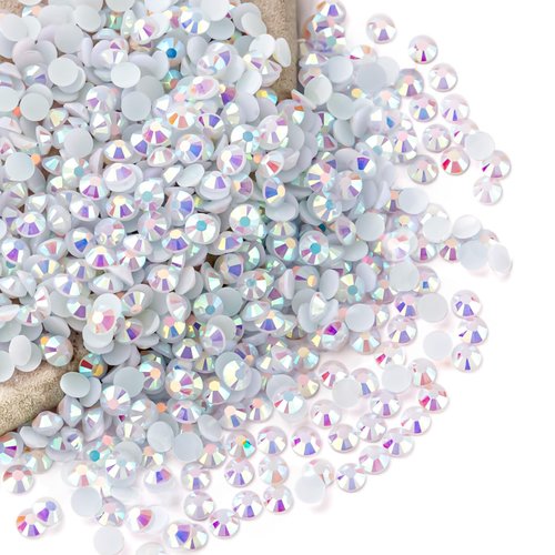 White AB Rhinestones Bulk, 5000PCS Flat Back Round Jelly AB Rhinestones Non-Hotfix Crystal Gems Wholesale for Crafts Makeup Nails Face Tumblers Clothes Shoes Handmade Decoration 4mm
