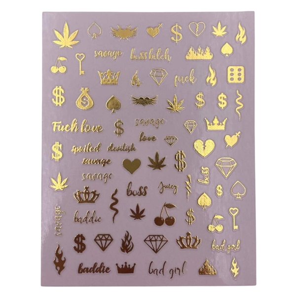 Impressed Authentic 5 Sheets Luxury Nail Art Stickers 500+ Chrome Gold Customized Nail Decals for Fake Nail Design Decorations and Salon Nails Accessories