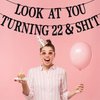 Black Glitter Look at You Turning 22 & Shit Banner, Happy 22nd Birthday/Level 22 Unlocked/Cheers to 22 Years, Funny 22nd Birthday Party Decorations Supplies